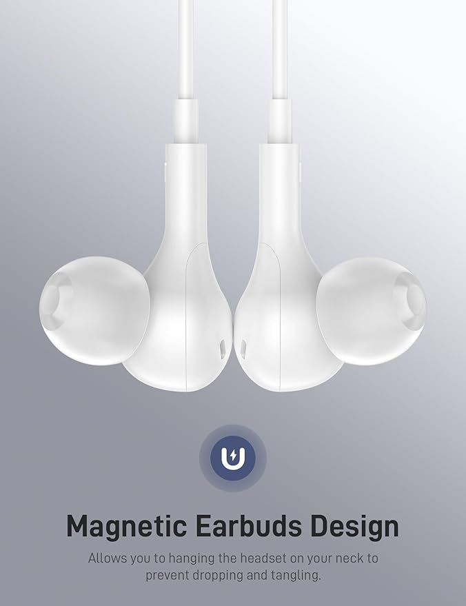 iMangoo for Apple MFi-Certified Headphones for Lightning Wired Earbuds Magnetic Ear Buds with HiFi Bass,3 Ear Tips Mic Corded Earphones for Gym, Commuting for iPhone 14 Plus 13 12 11 Pro Max White