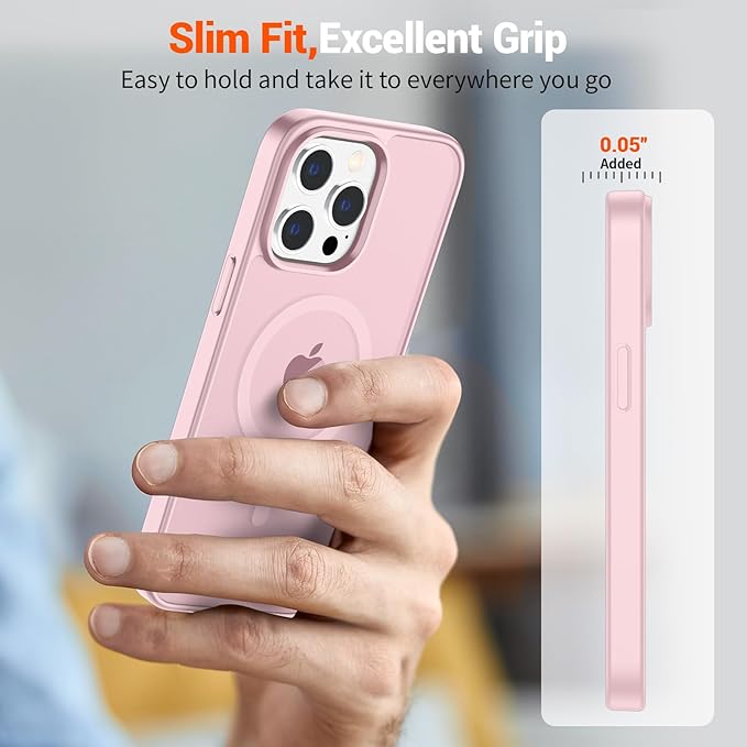 SUPFINE Magnetic for iPhone 12 Pro Max Case (Compatible with MagSafe) (Military Grade Drop Protection) Translucent Matte Shockproof Phone Cover,Light Pink