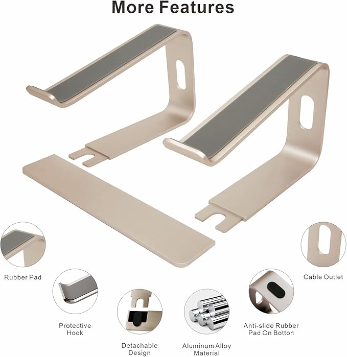 Laptop Stand, Ergonomic Aluminum Laptop Mount Computer Stand, Detachable Laptop Riser，Notebook Holder Stand All 10-17.3" Laptops（Gold）