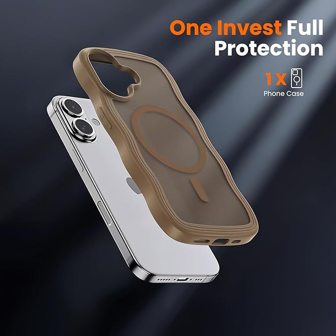 toushion for iPhone 17 Case Cute Brown,Fits MagSafe,Matte Skin Feeling Back,Curly Wave Edge,Slim & Durable & Stylish,Cover Military-Grade Protection