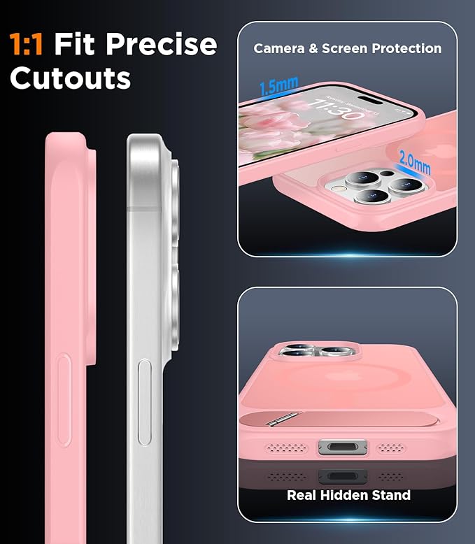 Magnetic Compatible with iPhone 15 Pro Max Case, [Built-in Invisible Kickstand][Compatible with MagSafe][Military Grade Shockproof] Slim Translucent Matte Phone Case for iPhone 15 Pro Max 6.7"