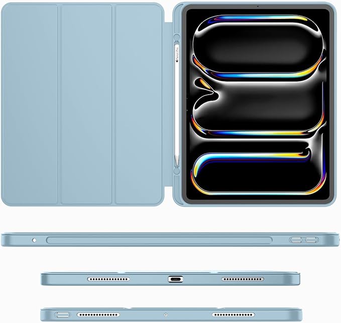 iMieet iPad Pro 13 Inch Case (M5/M4) 2025/2024 with Pencil Holder, Trifold Stand Smart Case with Soft TPU Back, Auto Wake/Sleep (Light Blue)