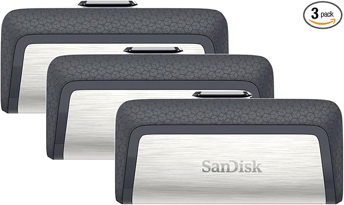 SanDisk 64GB Ultra Dual Drive USB Type-C - USB-C, USB 3.1 - SDDDC2-064G-G46, Grey/Silver (Pack of 3)
