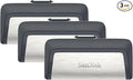 SanDisk 64GB Ultra Dual Drive USB Type-C - USB-C, USB 3.1 - SDDDC2-064G-G46, Grey/Silver (Pack of 3)