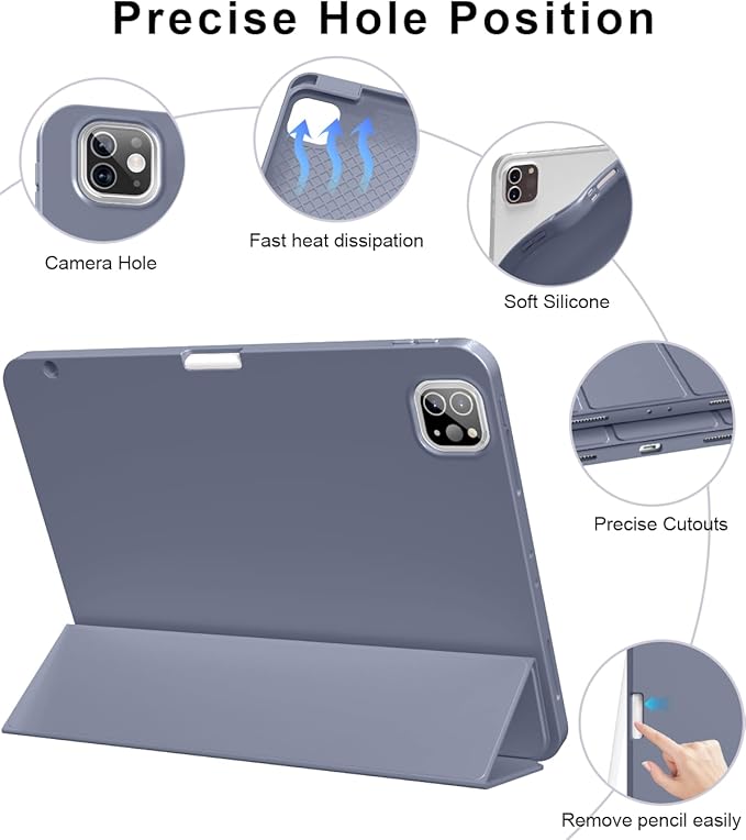 for iPad Pro 12.9 Case (6th/5th/4th/3rd Generation 2022/2021/2020) & ipad Air 13 inch case (M3 2025/M2 2024) with Pencil Holder, Smart Slim Trifold Stand Case with Soft TPU Back (Purple)