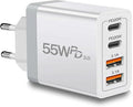 European Travel Plug Adapter USB C, 55W USB C European Charger 4-Port Fast Charger Type C Wall Charger USA to Europe Plug Adapter for iPhone 17 16 15 14 13 12 11 Pro Max X 8, Galaxy, Android