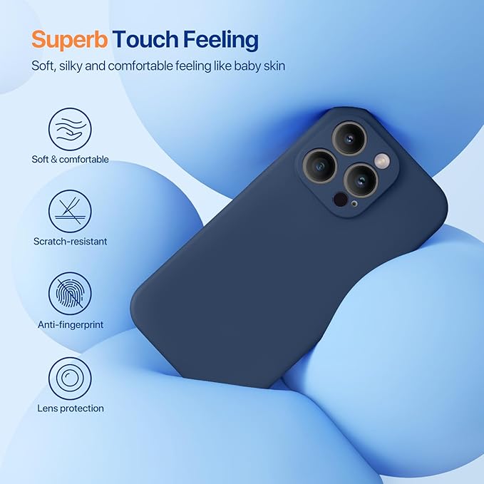 Miracase Designed for iPhone 14 Pro Case with Screen Protector, [Upgraded Camera Protection], Shockproof Liquid Silicone Rubber Phone Case Cover for 14 Pro 6.1 inch, Dark Blue