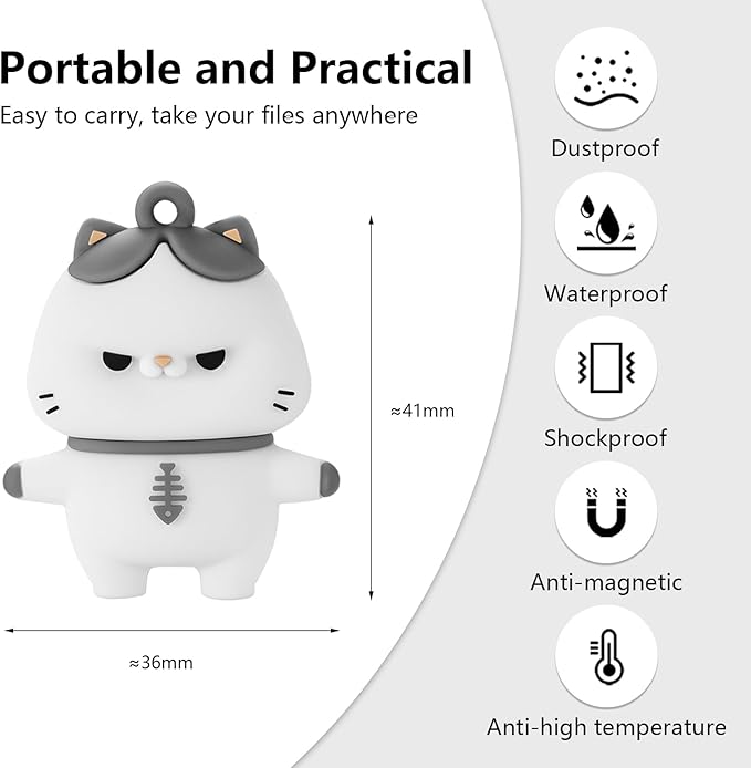 USB Flash Drives, 16GB/32GB/64GB/128GB Silicone USB2.0 High Speed Thumb Memory Stick Pen Date Storage Pendrive U Disk (Cat, 64GB)