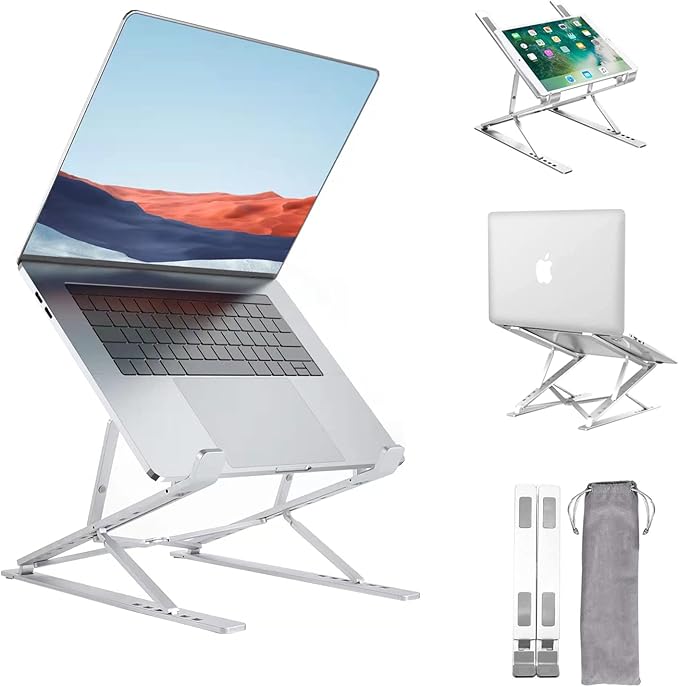 Laptop Stand for Desk，Stable MacBook Pro Stand，Ergonomic Aluminum Computer Riser for 12 13 15 16 17 inch ，Computer Cooling Stand for Mac MacBook Pro Air,HP, Dell, More PC Notebook (LIGHT SILVER)