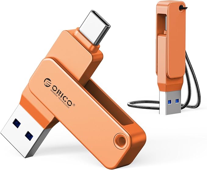 ORICO USB 3.0 Flash Drive 150MB/S Metal Housing Swivel Design Support OTG Function 2 in 1 PenDrive 128GB for USB C and USB A Devices -EB05 OR