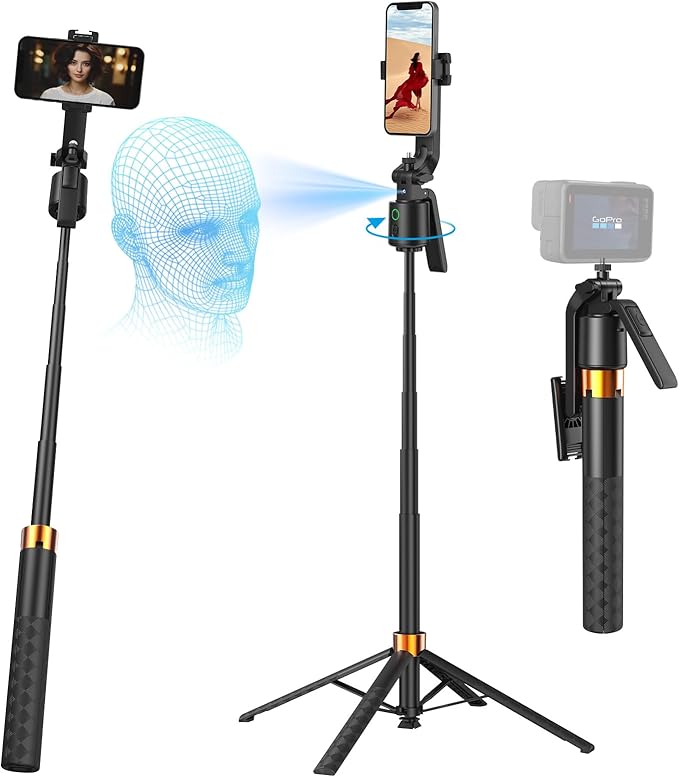 70 inch Auto Face Tracking Tripod for iPhone, Gesture Control, Face Tracking 360°Rotation Phone Tripod, Gimbal stabilizer for Smartphone, Perfect for Live Streaming, Content Creator