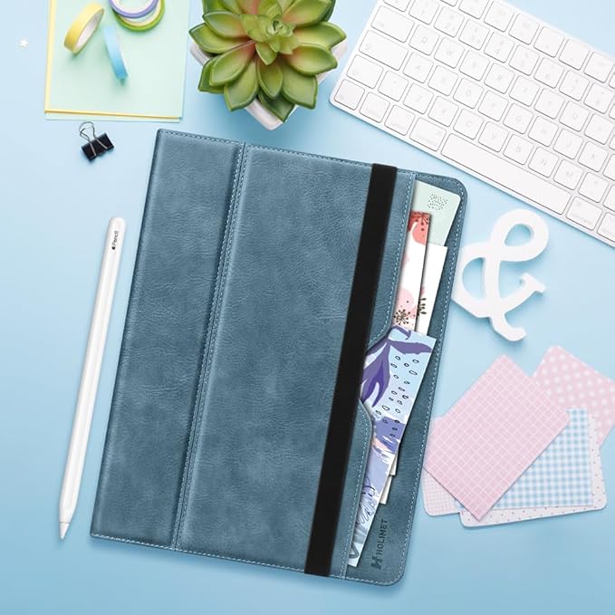 H HOLIMET Case for iPad Pro 11 inch M5 2025/M4 2024 with Pencil Holder Supports Pencil Pro and Pencil Auto Sleep/Wake Function Vegan Leather Smart Stand Cover (Blue)