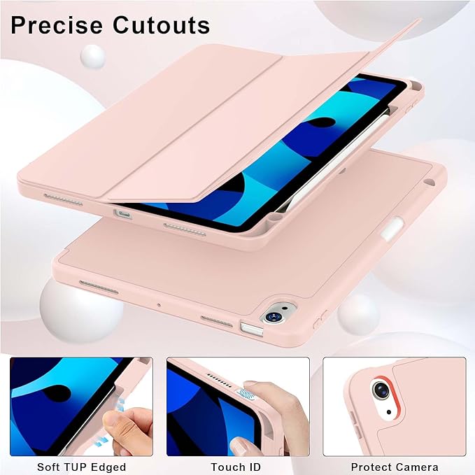 Case for iPad Air 11-Inch M4/M3/M2 2026/2025/2024, iPad Air 5/4 (2022/2020 5th/4th Generation 10.9-Inch) with Pencil Holder, Slim Stand Soft Back Support Touch ID, Auto Wake/Sleep, Light Pink