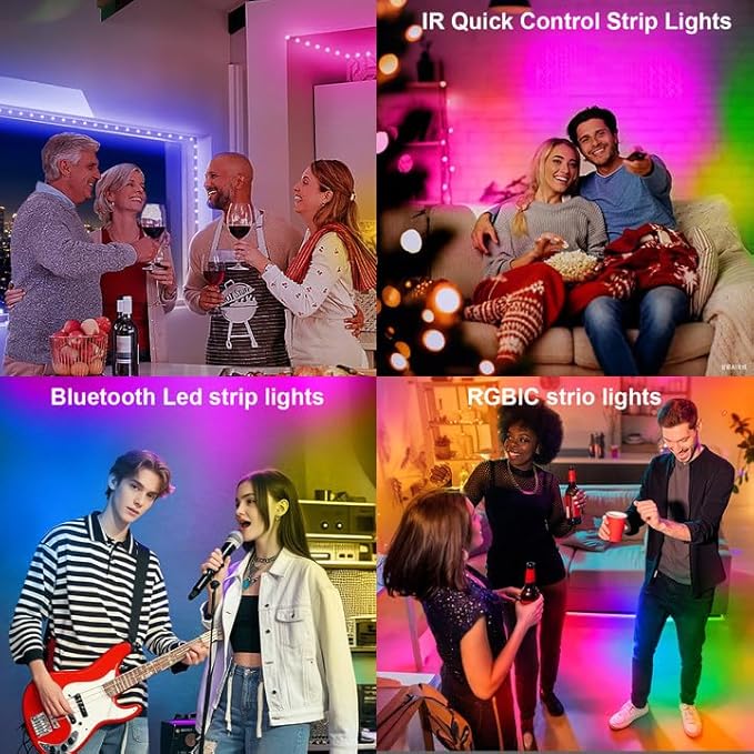 VOLIVO 100ft Led Strip Lights for Bedroom, Color Changing Led Light Strips Kit with Bluetooth App Control and IR Remote, RGB Music Sync Lighting for Room, Home Decor