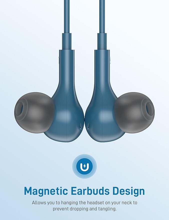 iMangoo for Apple MFi-Certified Headphones for Lightning Wired Earbuds Magnetic Ear Buds with HiFi Bass,3 Ear Tips Mic Corded Earphones for Gym, Commuting for iPhone 14 Plus 13 12 11 Pro Max Lake Blue
