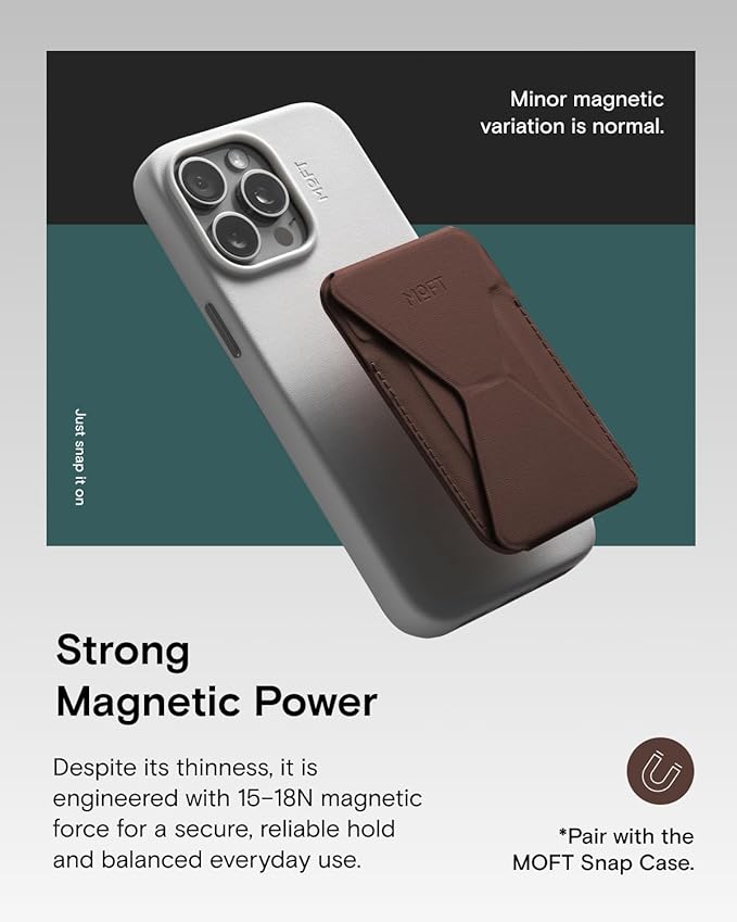 MOFT Magnetic Wallet Stand Compatible with iPhone 17/16/15/14/13/12 Series, Angle Adjustment & Magsafe Compatible MOVAS Phone Stand,Brownie