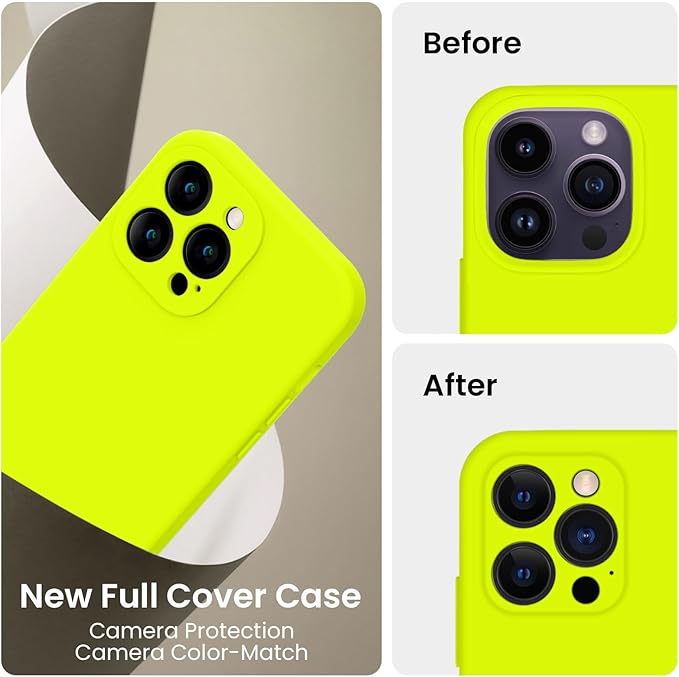 FireNova Designed for iPhone 14 Pro Max Case, Silicone Upgraded [Camera Protection] Case with [2 Screen Protectors], Soft Anti-Scratch Microfiber Lining Inside, 6.7 inch, Fluorescent Green