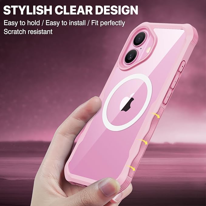 CENHUFO Magnetic Privacy for iPhone 16 Plus Case [Compatible with Magsafe] Full Body Phone Case Built-in 9H Tempered Glass Privacy Screen Protector and Camera Lens Cover, Shockproof Bumper - Pink