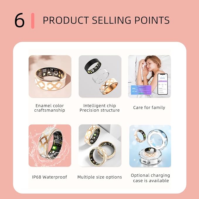 Smart Ring for Men & Women, Fitness and Health Tracker with Sleep Monitoring, Steps Counting, Daily Wellness Insights, IP68 Waterproof, No Subscription, Compatible with App (Rose Gold, 7)
