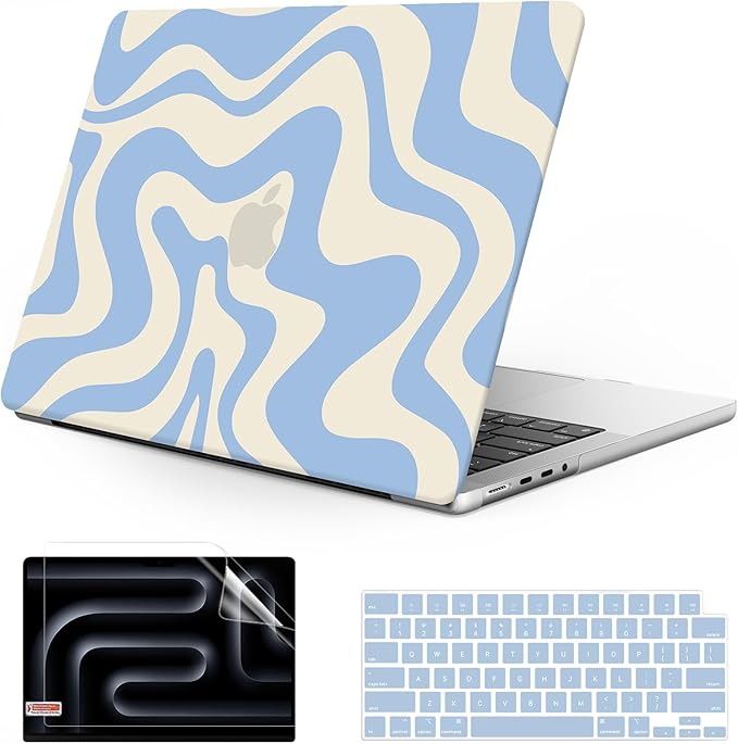 Anban Compatible with MacBook Pro 14 inch Case 2026-2021 M5 M4 M3 M2 M1 A3426 A3427 A3434 A3112 A3185 A3401 A2918 A2992 A2779 A2442, Plastic Hard Shell+Keyboard Cover+Screen Protector, Blue Wave