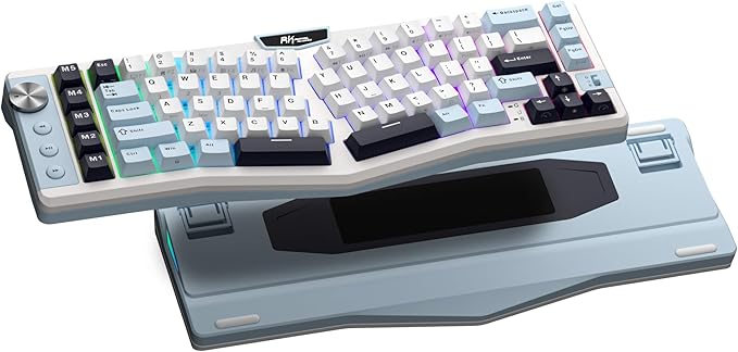 RK ROYAL KLUDGE A72 Alice Ergonomic Wireless Mechanical Keyboard w/Knob/Macro Keys/Touchable Nameplate, Tri-Mode 68% 72-Key Gasket Keyboard BT/2.4G/USB-C, Hot Swap, Win/Mac Software, 7500mAh Battery