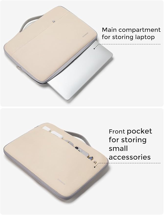 DOMISO 17 inch Laptop Sleeve Protective Case Cover Compatible with 17-17.3 inch HP Dell ASUS Lenovo Chromebook,Waterproof Computer Cases Bag with Handle,Beige