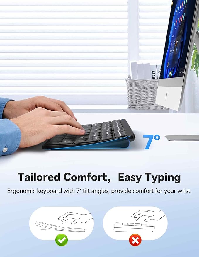 TECKNET Bluetooth Wireless Rechargeable Keyboard, Multi Device Free Switching (BT5.0+2.4G+Wired), Quiet Typing, Ultra-Slim Full Size with Numpad for Mac/Windows/Android/Desktop/PC, Stable Connection