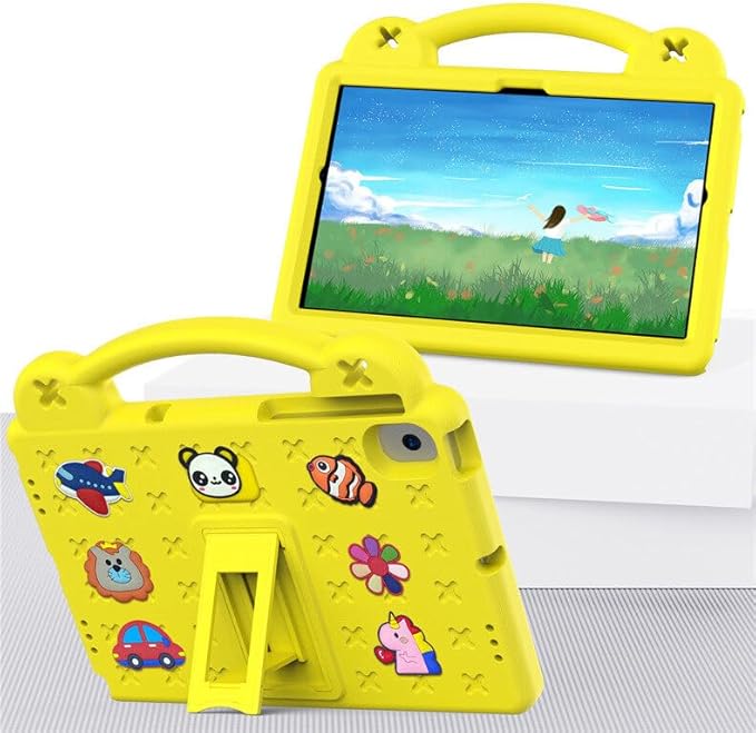 AKABEILA Compatible with Lenovo Tab M10 Plus(3rd Gen) 10.6 (2022)/Huawei MatePad Pro 10.8 (2019/2021)/SE 10.4(2023)/Samsung Tab A8 10.5 Tablet Case, Kids Case with Shoulder Strap - Yellow