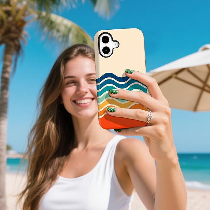 Magnetic for iPhone 17 Case Cute Stripes Phone Case, Shockproof Slim TPU and Hard PC Protective Phone Cover Compatible with MagSafe Designed for Women Girls,Retro Wave