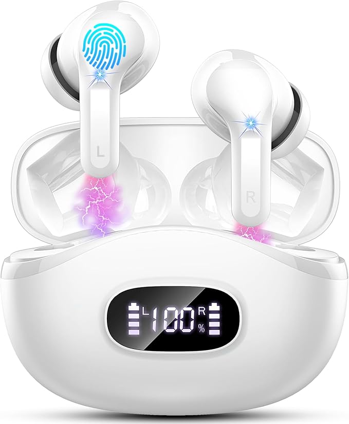 Wireless Earbuds, Bluetooth Headphones 5.4 HiFi Stereo Ear buds with ENC Noise Cancelling Mic, 40H Bluetooth Earbuds with Dual LED Display Charging Case, IP7 Waterproof Earphones for Android iOS