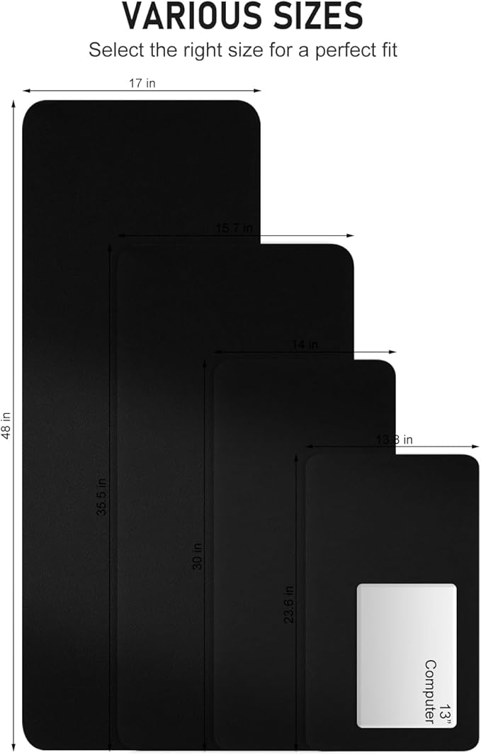 Desk Pad, 48" x 17" PU Leather Non-Slip Desk Mat Large Mouse Pad for Desktop, Waterproof Laptop Computer Writing Mat for Office, Home, Work, Gaming, Black