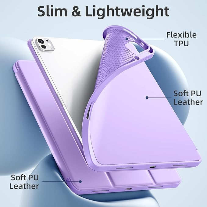 Akkerds Compatible with iPad Pro 13 Inch Case (M5/M4) 2025/2024, for iPad 13 Pro Case with Pencil Holder, Slim Trifold Stand Protective Cover with Soft TPU Back, Auto Wake/Sleep, Lavender