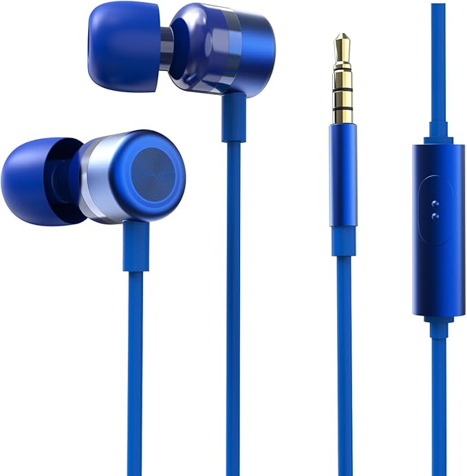 MORMOQUE EP-06 Wired Earbuds in-Ear Earphones,Build-in Microphone Noise Isolating Headphones,3.5mm Jack 4.9ft Long Cord Ear Buds,HD Bass Audio,with 6 Ear Tips,for Smartphones/Laptop/Computer Etc-Blue