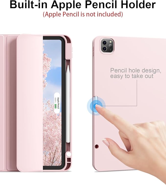 for iPad Pro 12.9 Case (6th/5th/4th/3rd Generation 2022/2021/2020) & ipad Air 13 inch case (M3 2025/M2 2024) with Pencil Holder, Smart Slim Trifold Stand Case with Soft TPU Back (Pink)