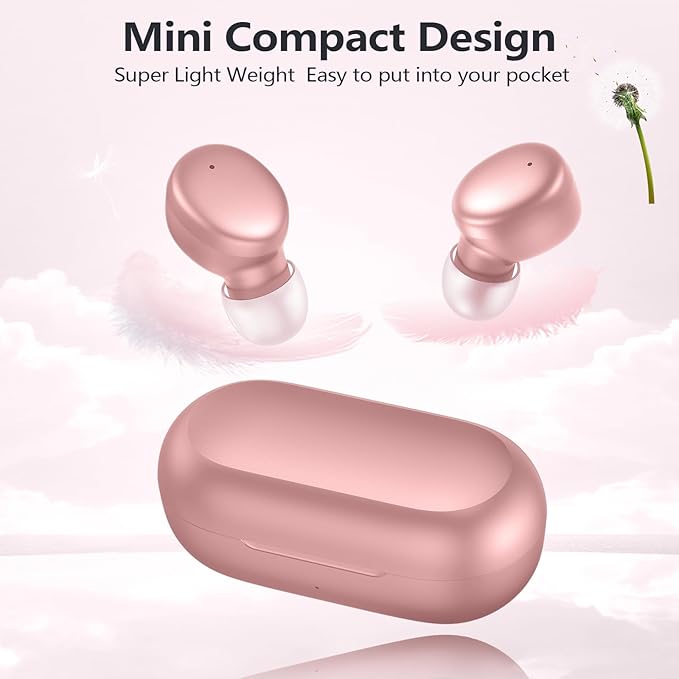 MOZOTER S8 Mini Wireless Earbuds Bluetooth 5.3 in Ear Light-Weight Headphones,60Hrs Playtime Ear Buds with Charging Case,Bluetooth Headsets,Premium Sound with Deep Bass for Sport-Pink