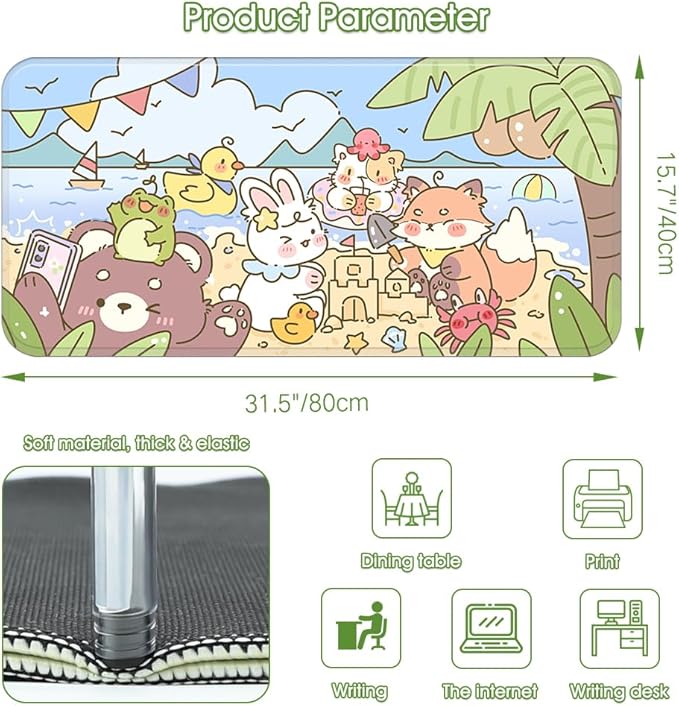 PERFECTSIGHT Cute Mouse Pad, Summer Beach Desk Pad, Kawaii Large Gaming Desk Mat, Funny Animal Party Deskmat Mousepad, Anime Desk Blotter Protector Laptop Keyboard Pad for Women Kids Girls Boys