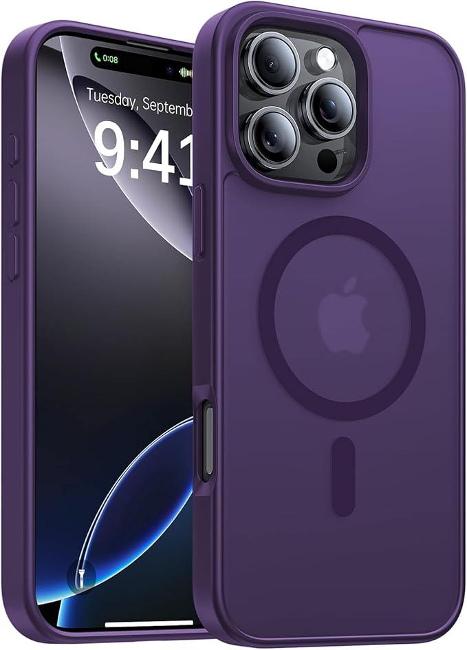 Magnetic for iPhone 16 Pro Case, [Compatible with MagSafe][Military-Grade Drop Protection][Anti-Yellowing]Shockproof Protective Translucent Matte Cover for iPhone 16 Pro Phone Case,Deep Purple
