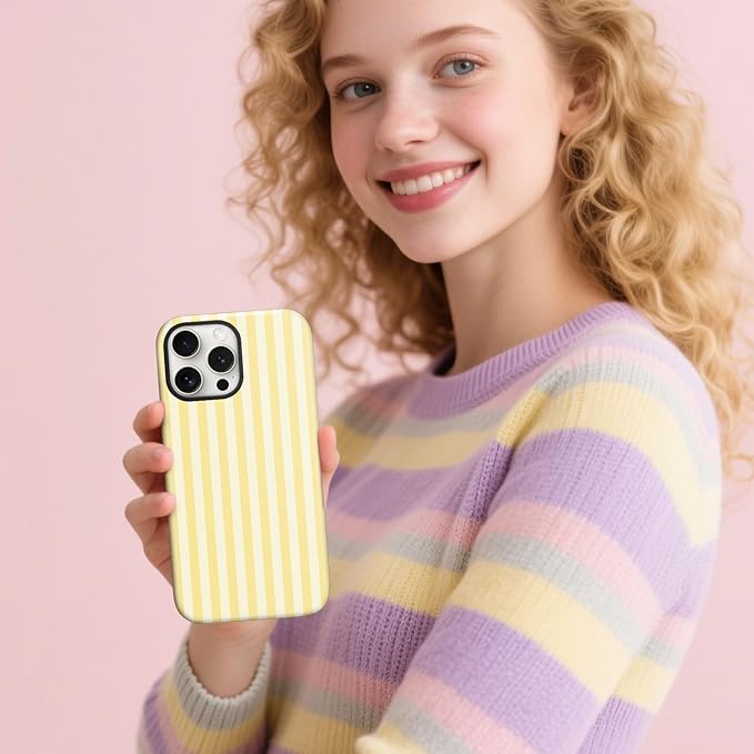 Magnetic for iPhone 13 Pro Max Case Cute Stripes Phone Case, Shockproof Slim TPU and Hard PC Protective Phone Cover Compatible with MagSafe Designed for Women Girls, Yellow