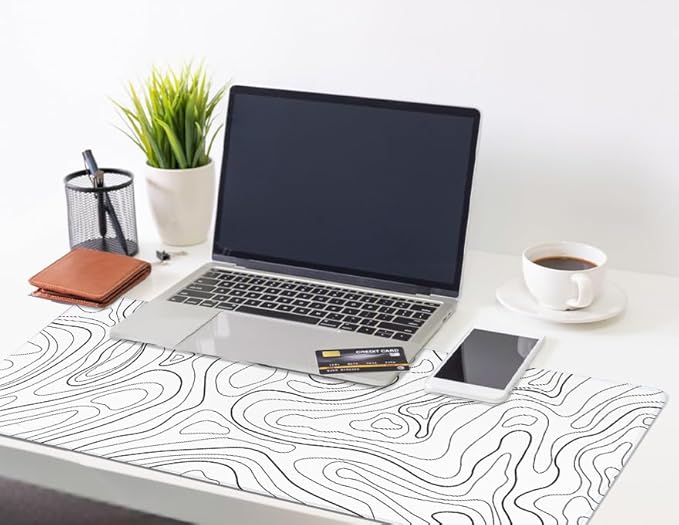 White Topographic Mouse Pad XXL - Extended Gaming Mousepad, Large Non-Slip Desk Mat for Keyboard and Mouse