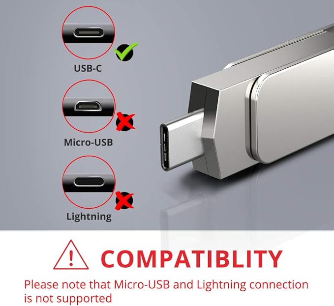 MOSDART 64GB USB C 3.2 Fast Speed C and A Dual Flash Drive, exFAT Memory Stick with Keychain Loop, for iPhone 15,16,17, Android Phone, iPad, MacBook, Silver(Pack of 2)