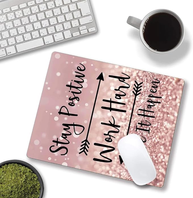 Mouse Pad, Inspirational Quote Premium-Textured Mouse Mat, Non-Slip Rubber Base Mousepad for Laptop, Computer & PC,9.5×7.9 in, Stay Positive Work Hard and Make It Happen Motivational