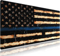 Extra Large Gaming & Office Mouse Pad (31.5" x 11.8") – Rustic Wood American Flag Retro US Thin Blue Line Design, Anti-Slip XXL Desk Mat with Durable Stitched Edges & Smooth Cloth Surface