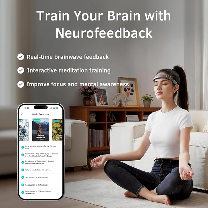 EEG Neurofeedback Headband for Meditation & Brainwave Monitoring, Real-Time Brain Activity Tracker with App, Train Focus, Relaxation & Sleep Preparation
