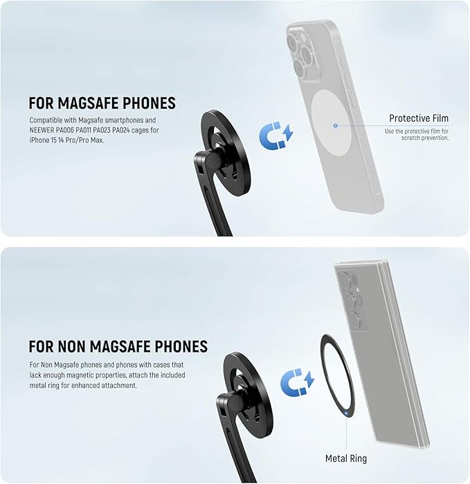 Neewer Magnetic Neck Holder for Action Camera Phone Hands Free Neck Tripod Chest Mount Compatible with GoPro DJI Insta360 iPhone15 Android Neck Phone Holder for POV Vlog, Gray, GP16