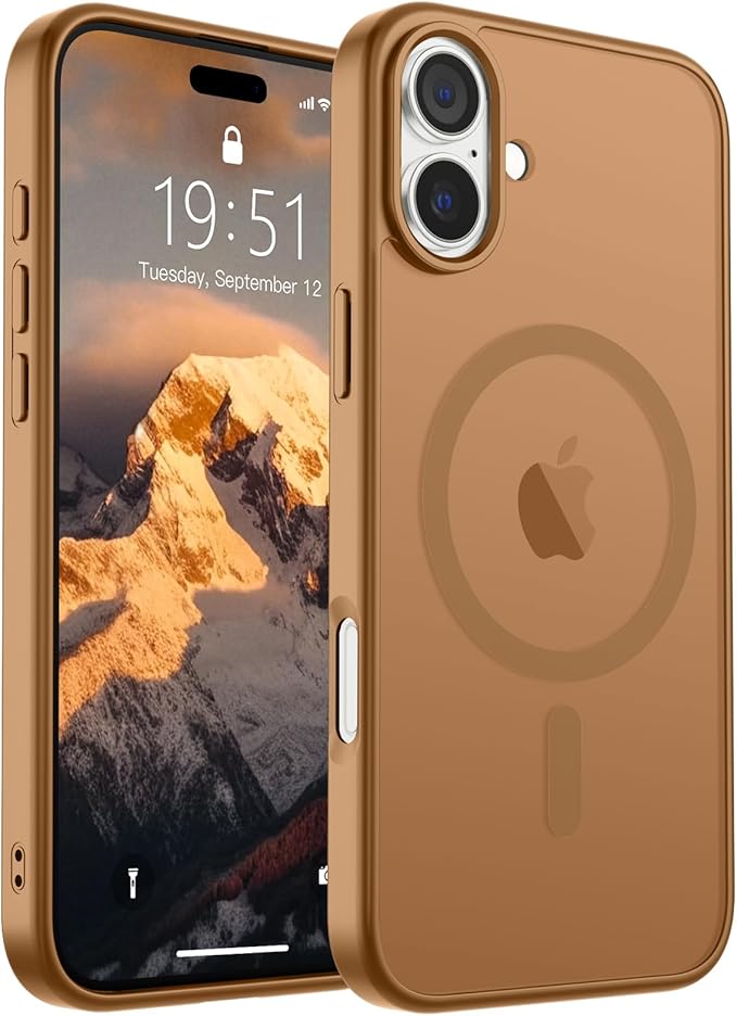 SUPFINE Magnetic for iPhone 16 Case (Compatible with MagSafe) (Military Grade Drop Protection) Slim Translucent Matte Shockproof with Anti-Fingerprint Phone Case, Brown
