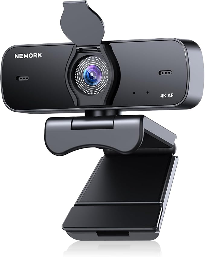 4K Webcam for PC with 2 Noise-Cancelling Microphones, Stable Auto Focus, Plug&Play Computer Camera for Online Teaching, Meetings, and Remote Communication