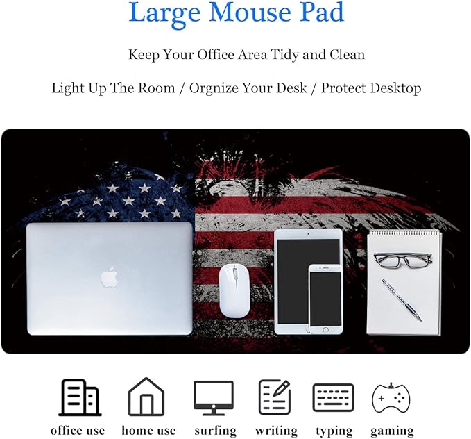 31.5x11.8 Inch Non-Slip Long Extended Large Gaming Mouse Pad with Stitched Edges XL Laptops Keyboard Mouse Mat(USA Eagle)