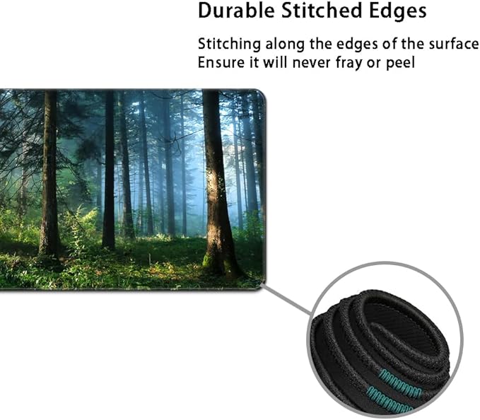 MIBITRI Keyboard Mouse Pad Set, Extended Gaming Mouse Pad+Ergonomics Keyboard Wrist Rest Support, Memory Foam, Easy Typing Pain Relief, 3Pcs XXL Ultra Thick Desk Mat, Forest in The Morning