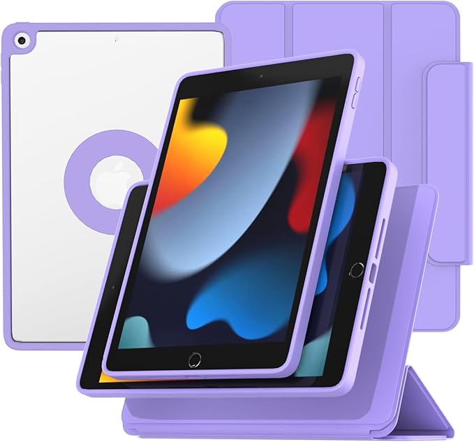 ZENLU iPad 9th 8th 7th Generation Magnetic Case with Removable Folio Cover, Premium Semi-Silicone Leather, Vertical Stand, Clear Back, Smart Sleep/Wake, Full Protective Case for 10.2" iPad (Purple)