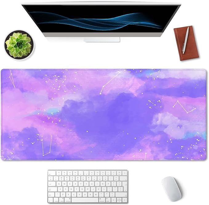 SSOIU Pink Pastel Desk Mat, Gorgeous Starry Sky Desk Pad, Cute Large Gaming Mousepad, Gamer Girl Desk Pad 35.5" X 15.7", Non-Slip Laptop Computer Keyboard Mousepad for Office and Home